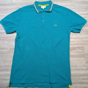Lacoste Men's 2XL XXL Polo Shirt Turquoise Blue Contrast Yellow Red White